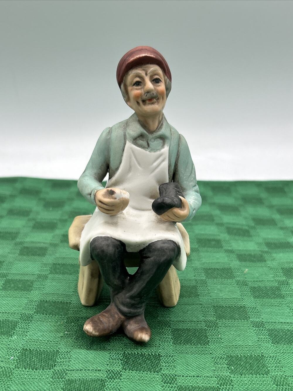 Porcelain Bisque Figurine Elderly Old Man Shining Shoes